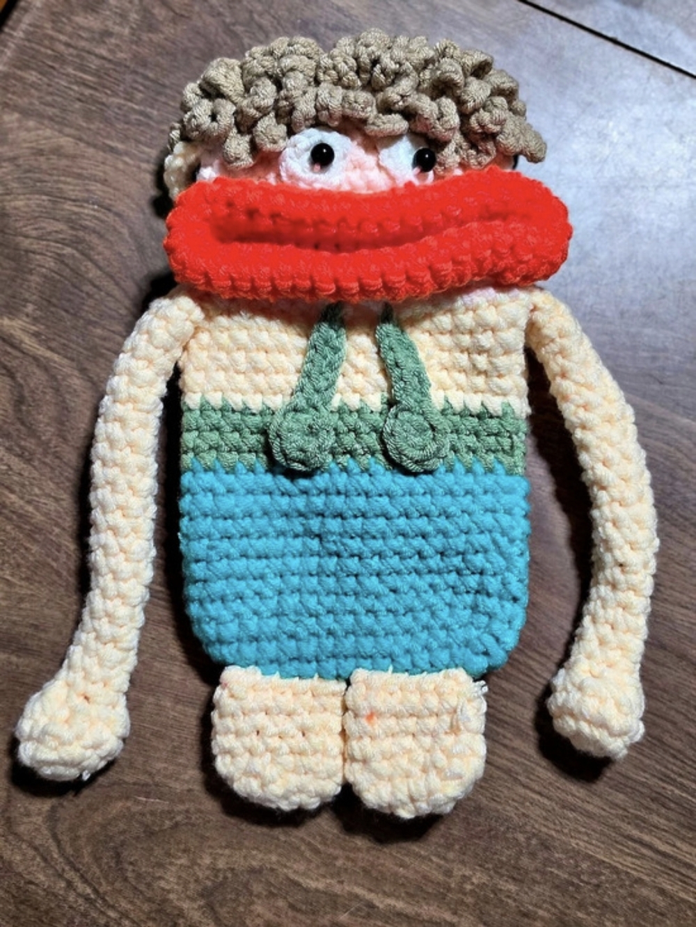 Super-Soft Overalls Curly Hair Boy Big Mouth Crossbody Phone Bag